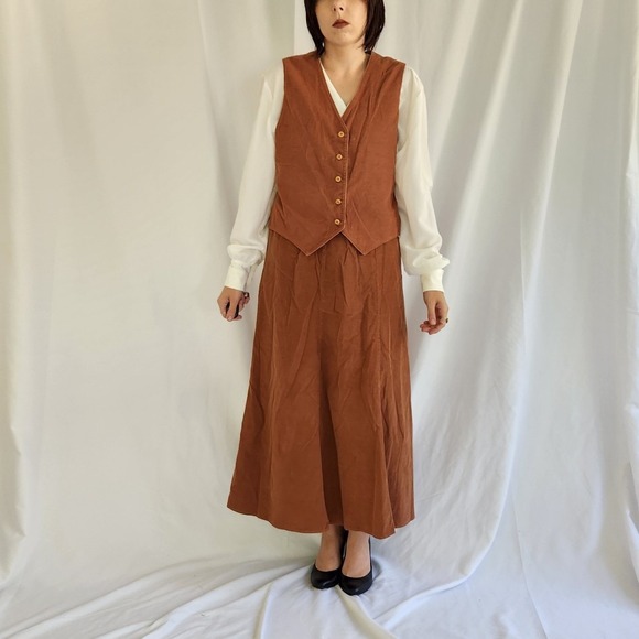 90s(?) Home Made Corduroy Skirt and Vest Set - Picture 1 of 4